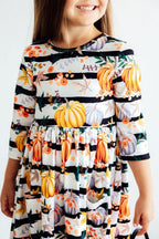 Pumpkins & Peonies 3/4 Sleeve Pocket Twirl Dress by Mila & Rose ®