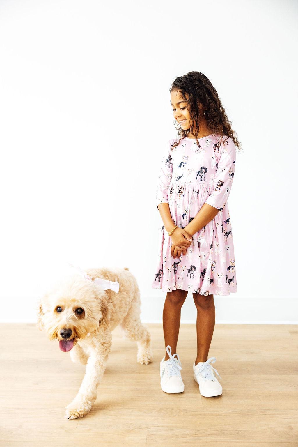 Puppy Kisses 3/4 Sleeve Pocket Twirl Dress by Mila & Rose ®
