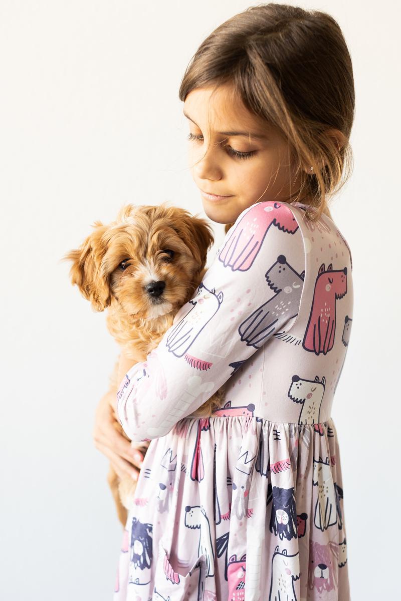 Puppy Party 3/4 Sleeve Pocket Twirl Dress by Mila & Rose ®