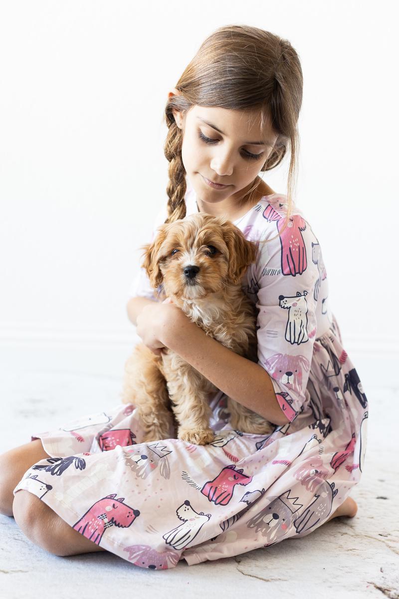 Puppy Party 3/4 Sleeve Pocket Twirl Dress by Mila & Rose ®