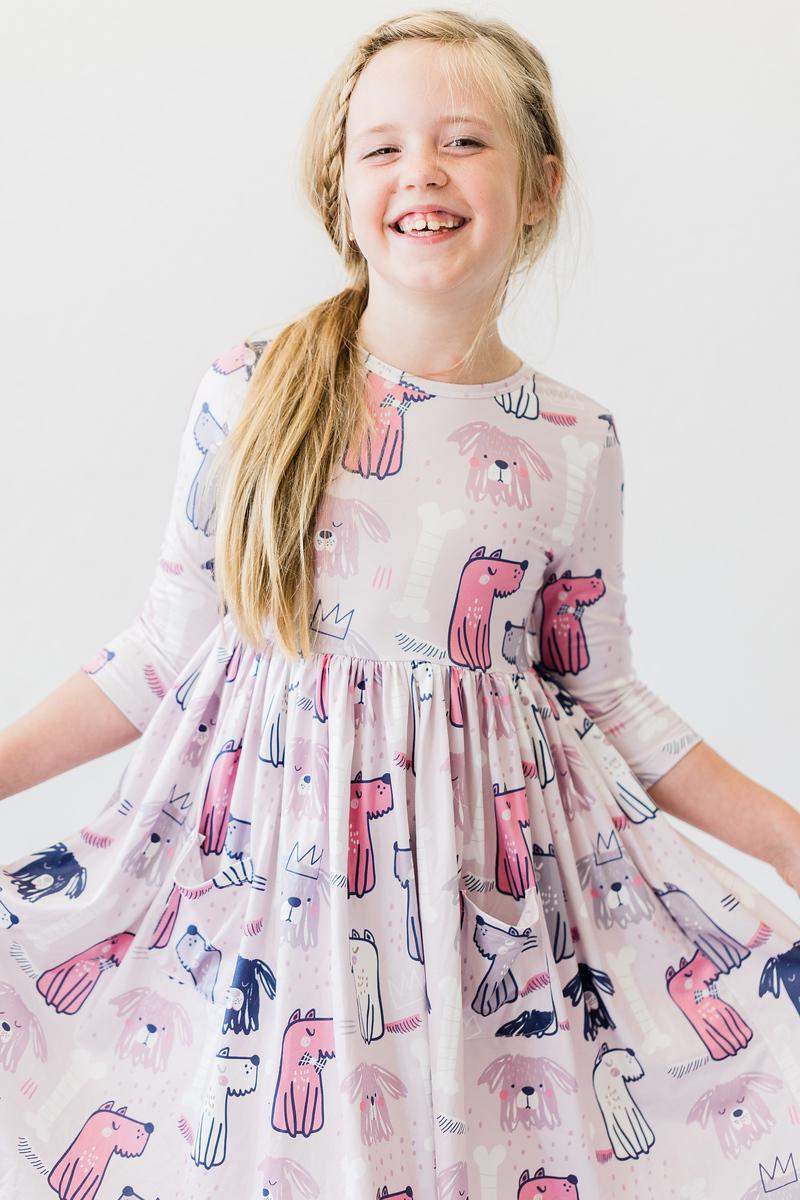Puppy Party 3/4 Sleeve Pocket Twirl Dress by Mila & Rose ®