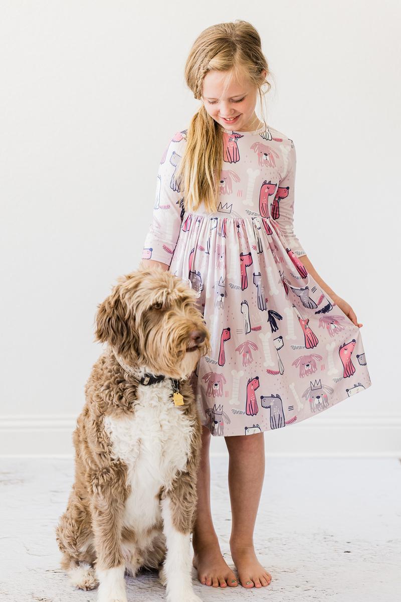 Puppy Party 3/4 Sleeve Pocket Twirl Dress by Mila & Rose ®