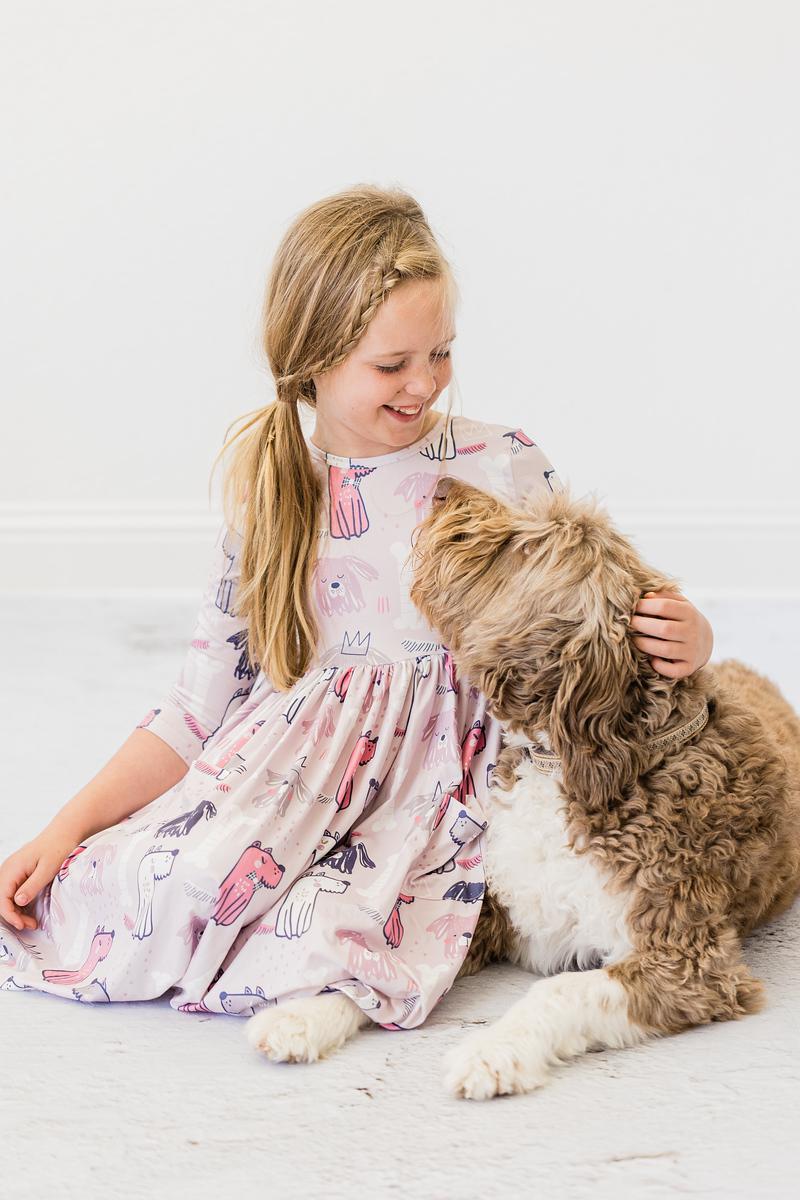 Puppy Party 3/4 Sleeve Pocket Twirl Dress by Mila & Rose ®