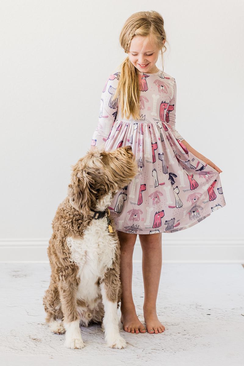 Puppy Party 3/4 Sleeve Pocket Twirl Dress by Mila & Rose ®