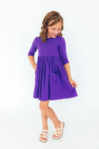 Purple 3/4 Sleeve Pocket Twirl Dress by Mila & Rose ®