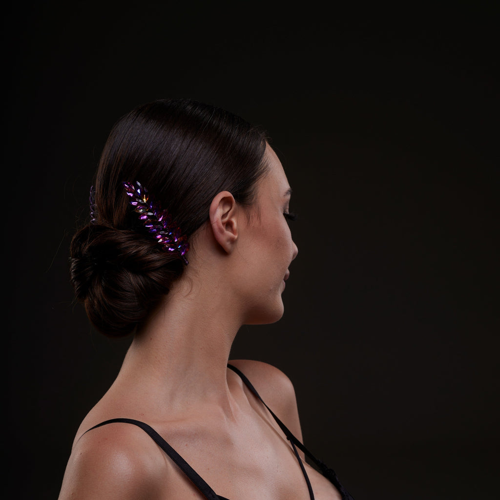 Iridescent Purple Crystal 2-Piece Hair Comb Set by Bridal Port