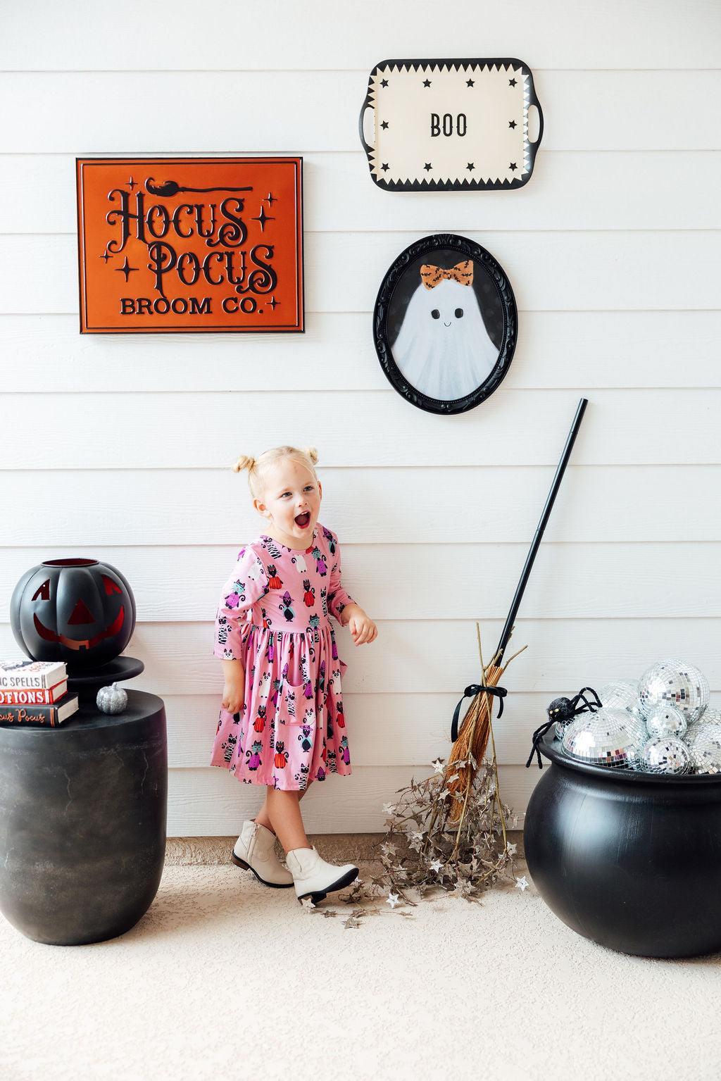 Purr-fectly Spooky 3/4 Sleeve Pocket Twirl Dress by Mila & Rose ®