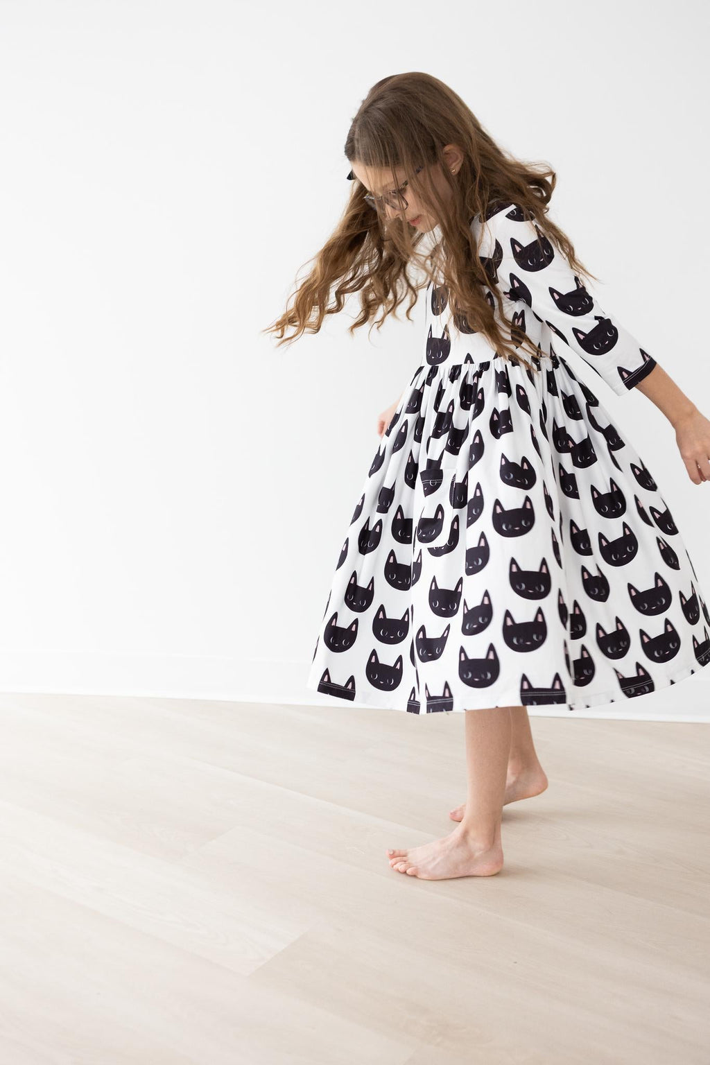 Purrfect 3/4 Sleeve Pocket Twirl Dress by Mila & Rose ®