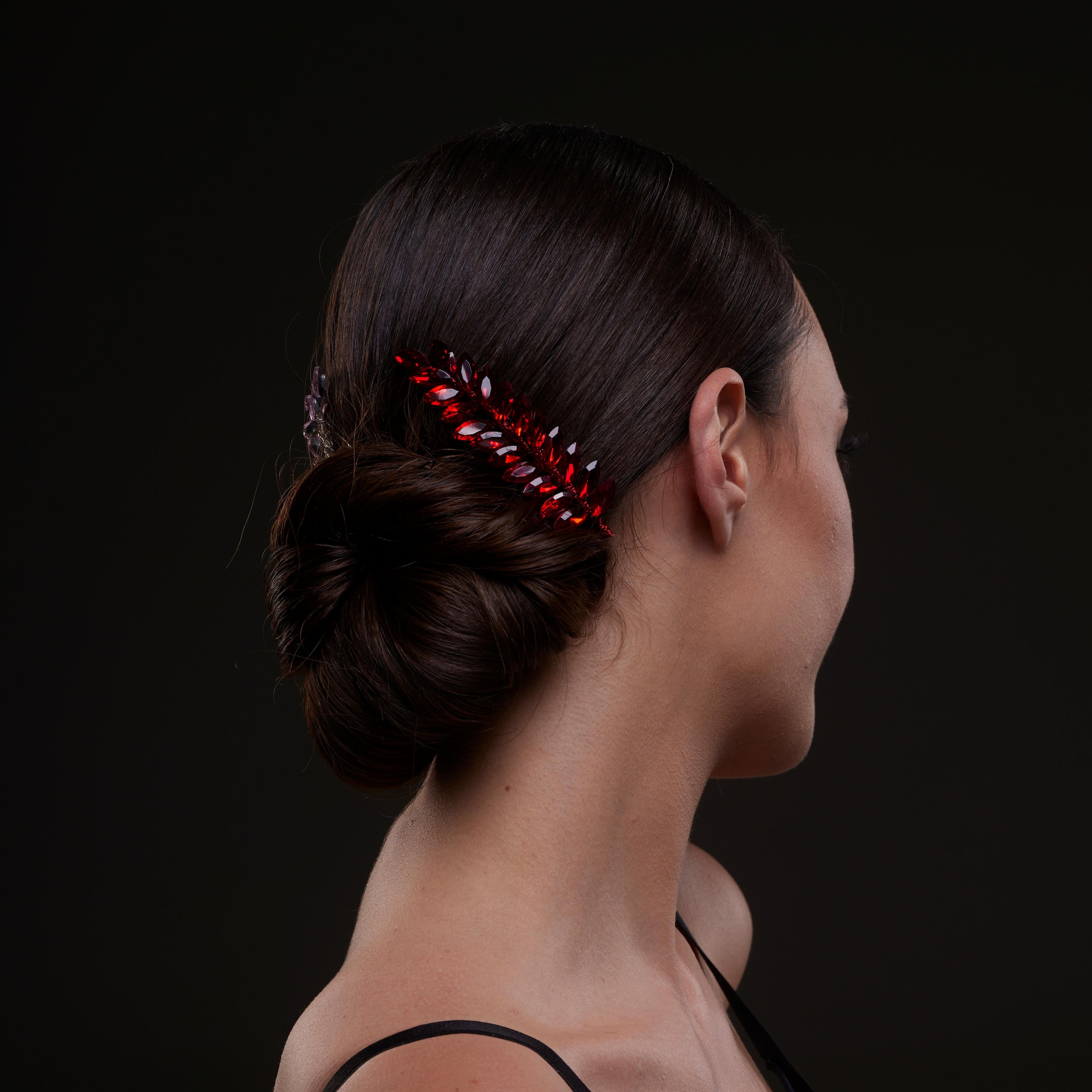 Elegant Red Crystal 2-Piece Hair Comb Set by Bridal Port