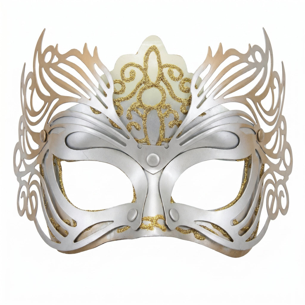 Gilded Elegance: Gold & Silver Mask by 3wishes.com
