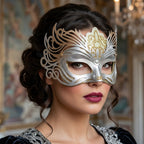 Gilded Elegance: Gold & Silver Mask by 3wishes.com