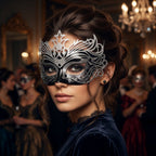 Midnight Elegance: Black & Silver Masquerade Mask by 3wishes.com