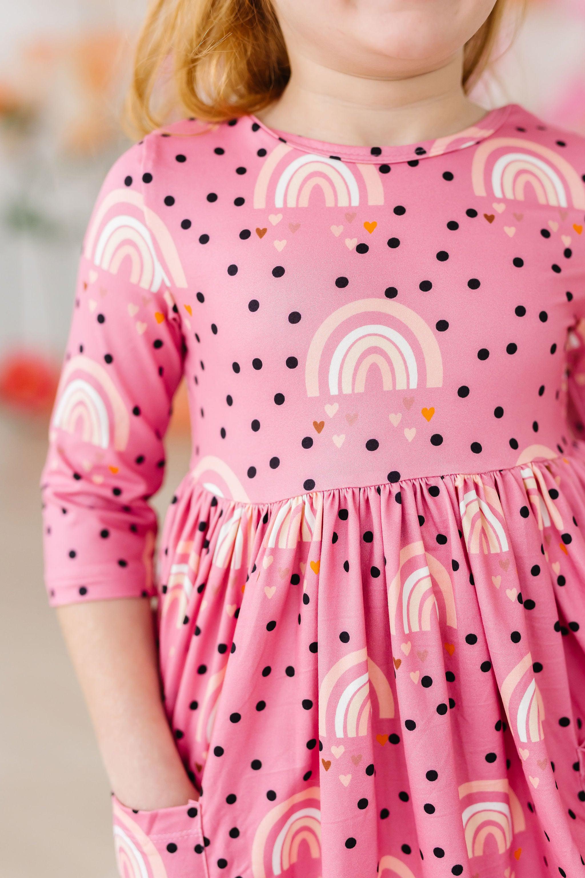 Rainbow Wishes 3/4 Sleeve Pocket Twirl Dress by Mila & Rose ®