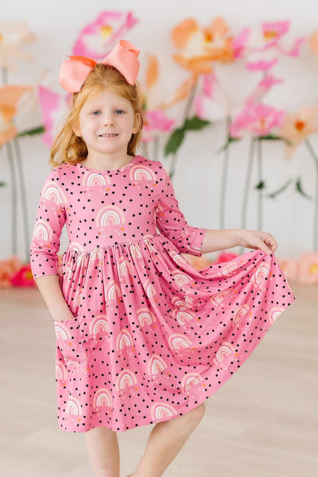 Rainbow Wishes 3/4 Sleeve Pocket Twirl Dress by Mila & Rose ®
