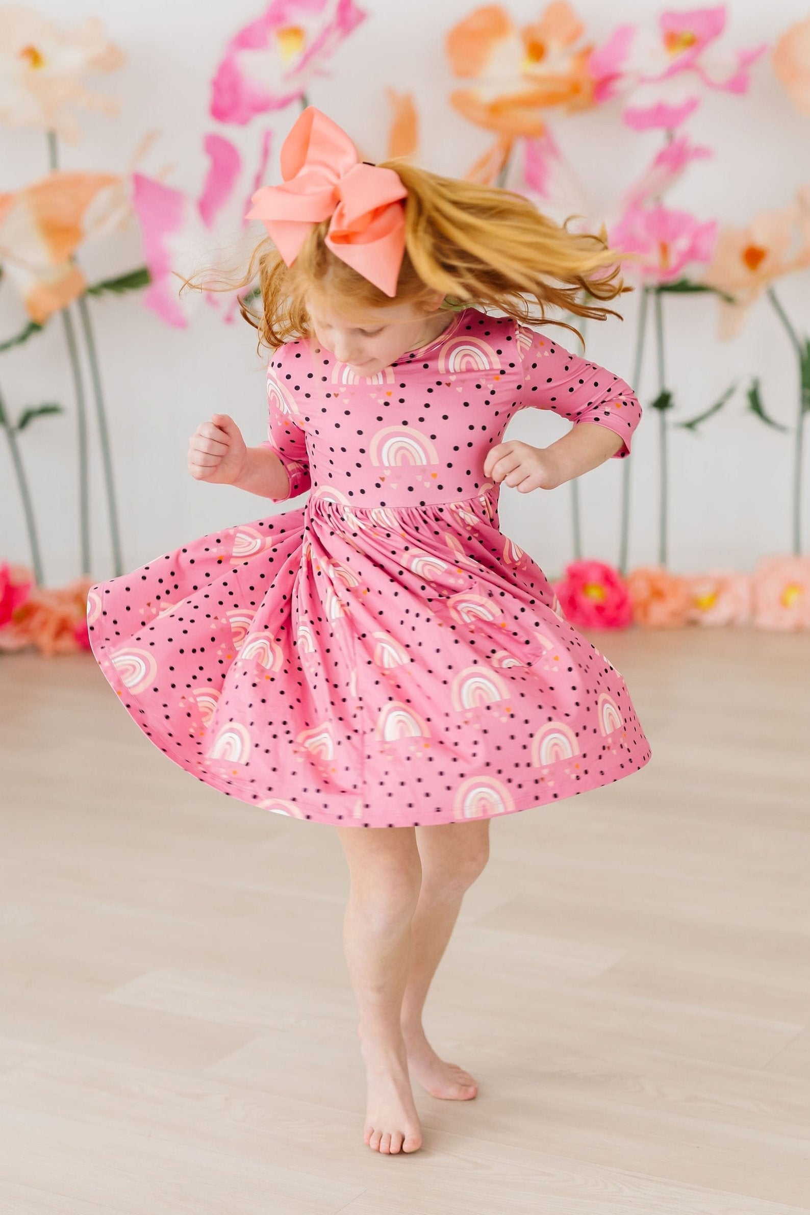 Rainbow Wishes 3/4 Sleeve Pocket Twirl Dress by Mila & Rose ®