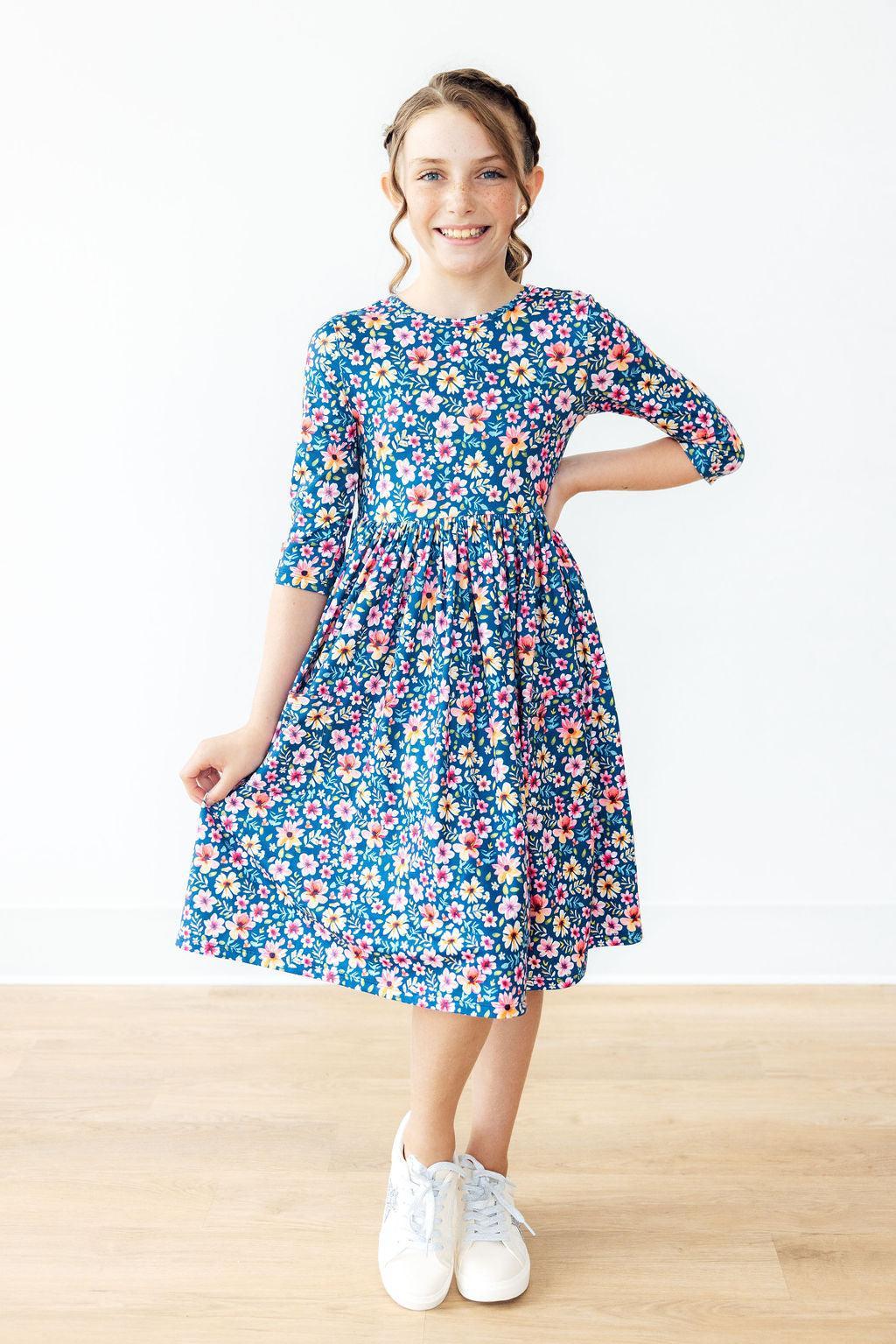 Rainforest Blooms 3/4 Sleeve Pocket Twirl Dress by Mila & Rose ®