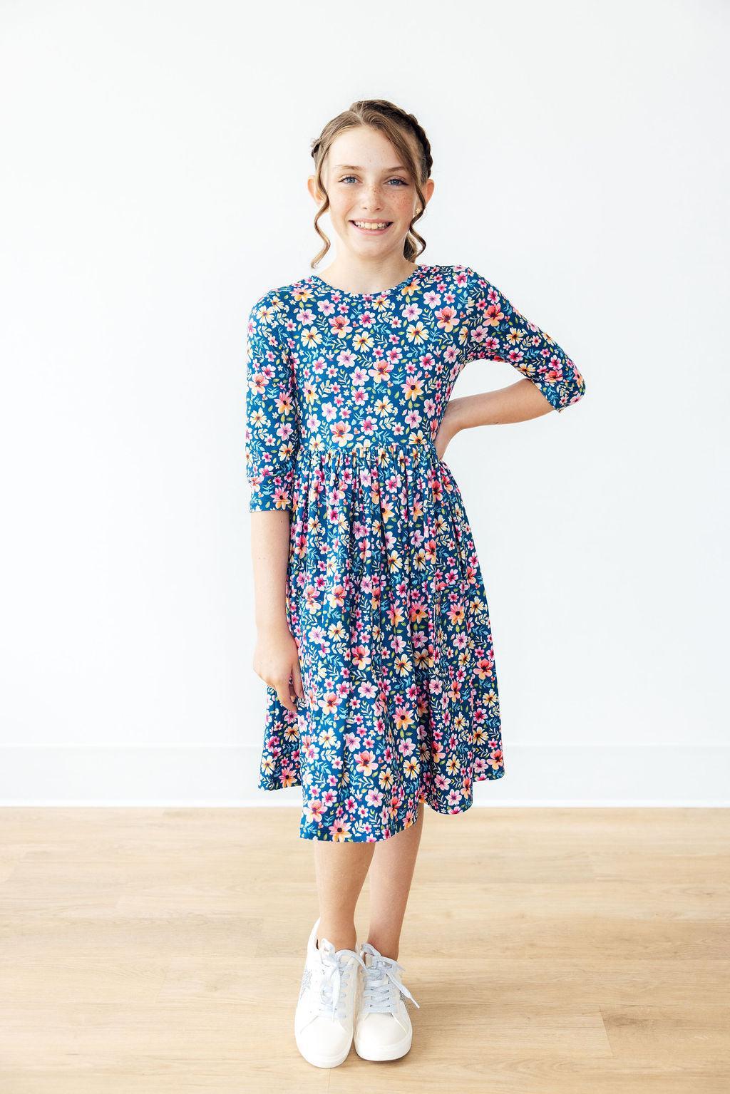 Rainforest Blooms 3/4 Sleeve Pocket Twirl Dress by Mila & Rose ®