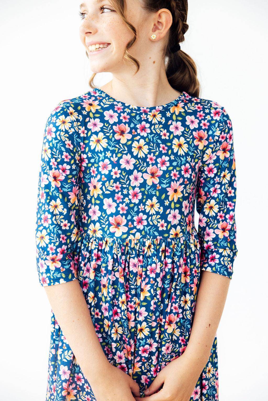 Rainforest Blooms 3/4 Sleeve Pocket Twirl Dress by Mila & Rose ®