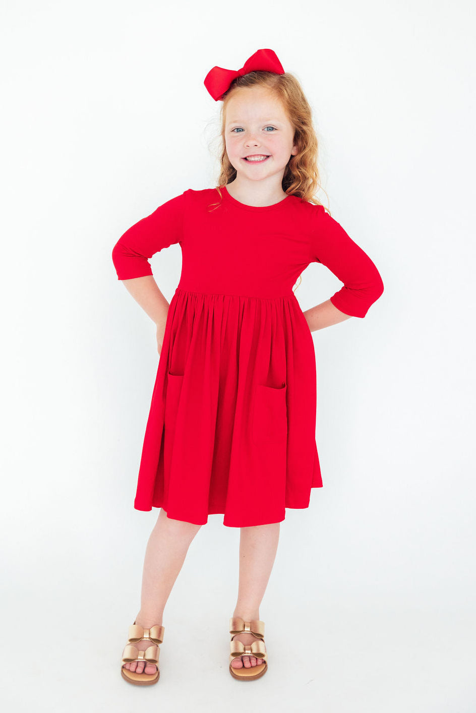 Red 3/4 Sleeve Pocket Twirl Dress by Mila & Rose ®