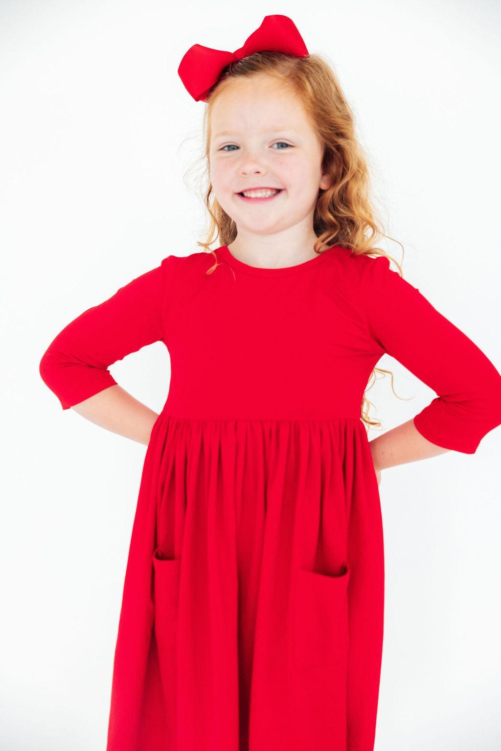 Red 3/4 Sleeve Pocket Twirl Dress by Mila & Rose ®