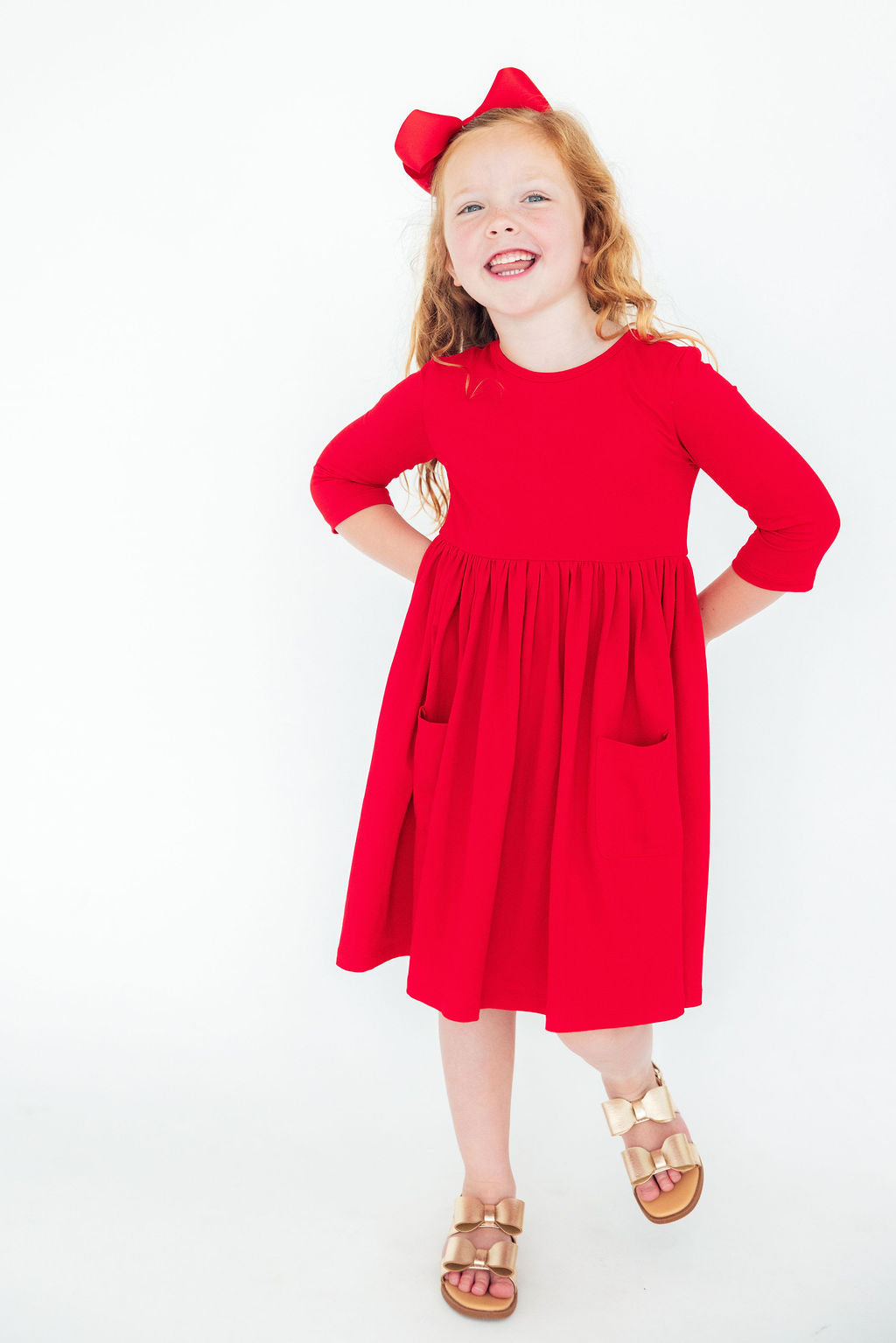 Red 3/4 Sleeve Pocket Twirl Dress by Mila & Rose ®