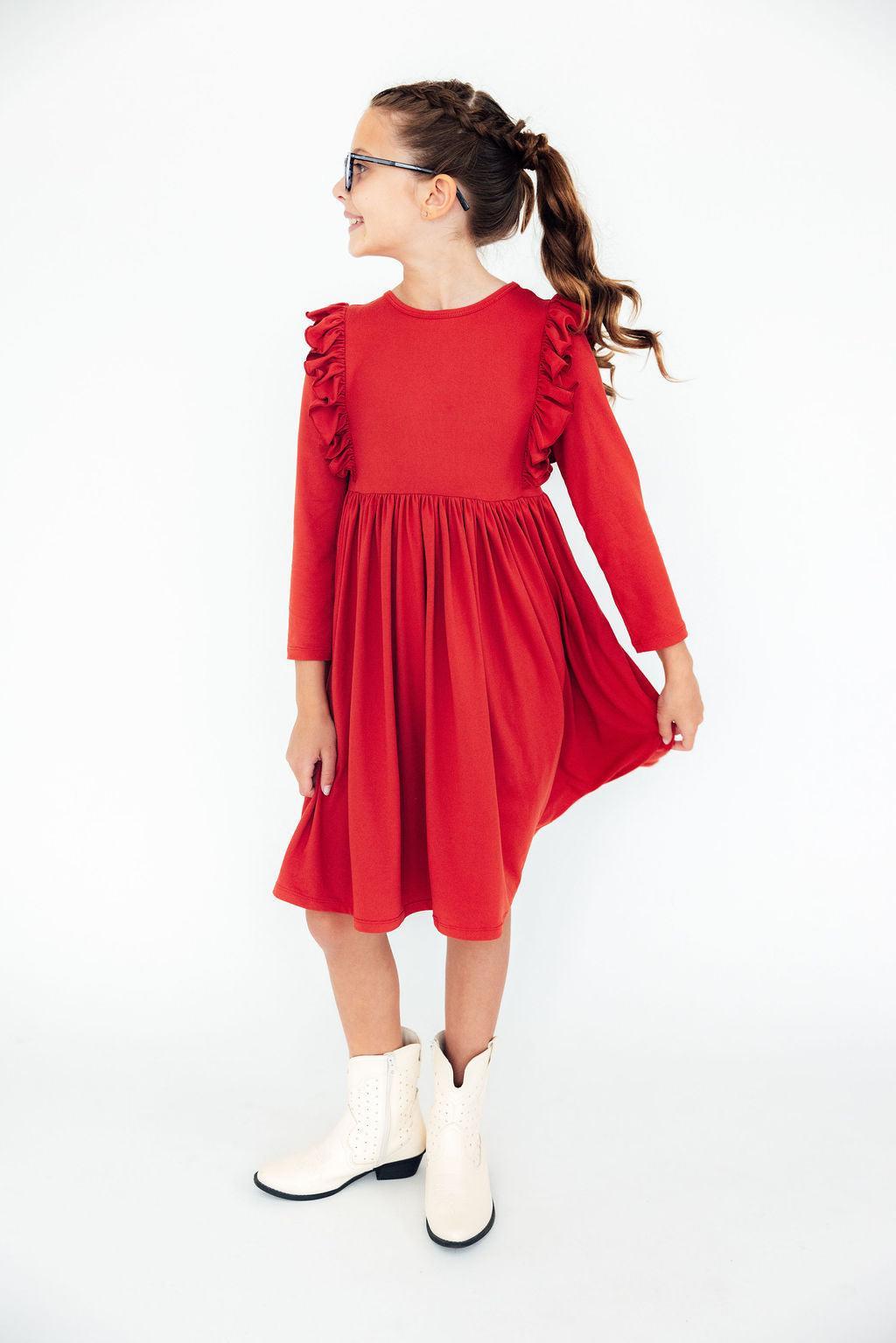 Red L/S Ruffle Twirl Dress by Mila & Rose ®