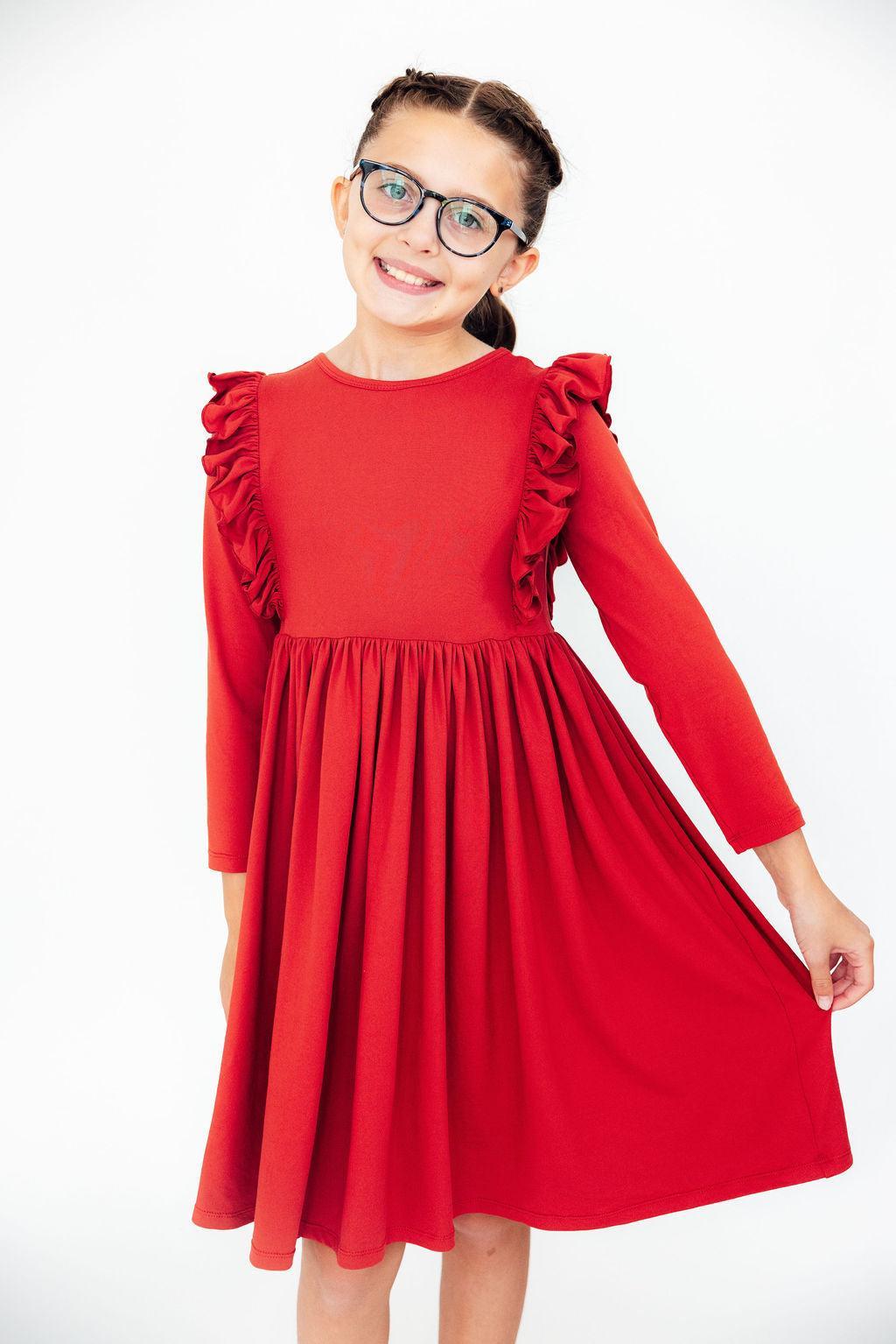 Red L/S Ruffle Twirl Dress by Mila & Rose ®
