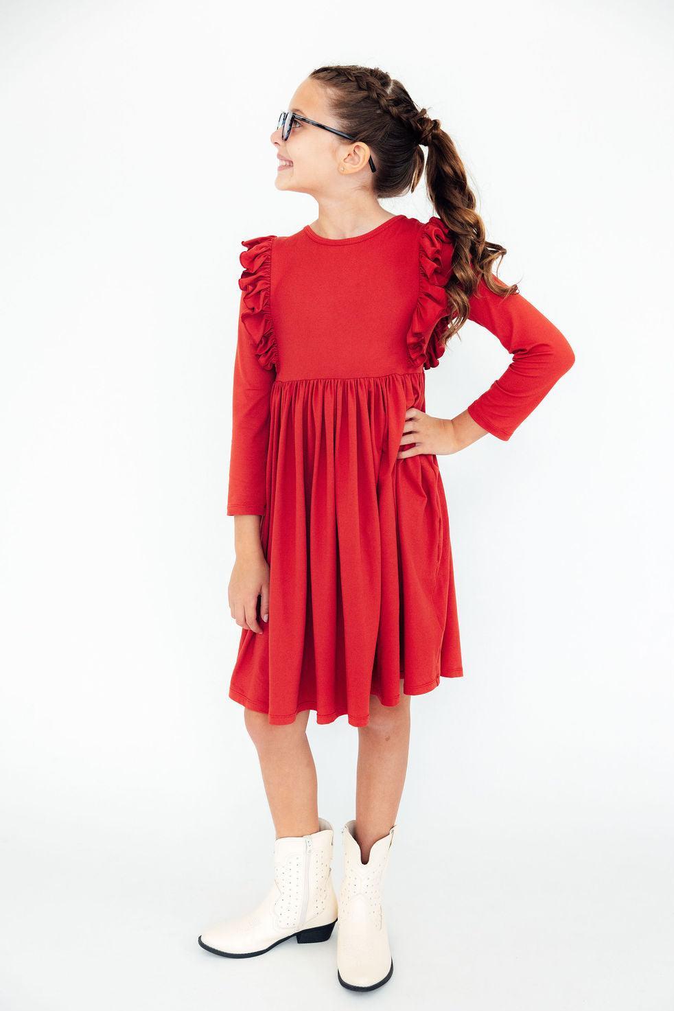 Red L/S Ruffle Twirl Dress by Mila & Rose ®