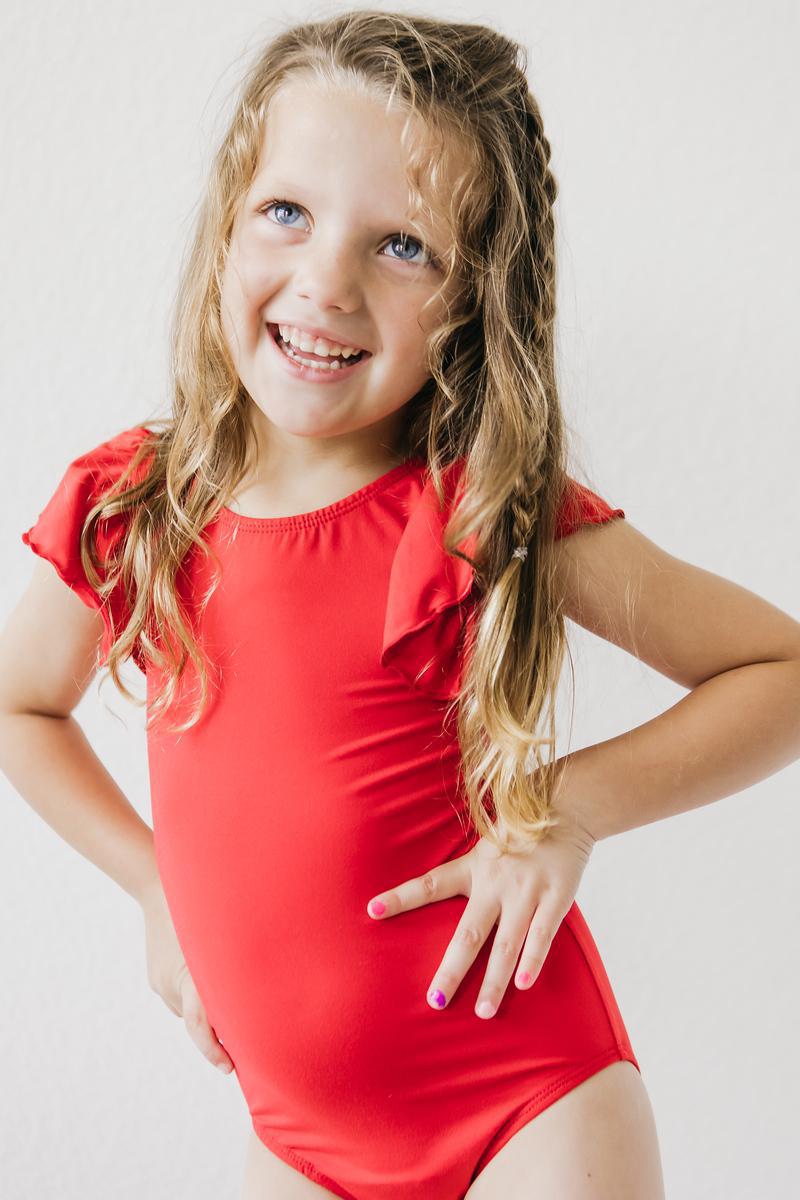 Red S/S Flutter Sleeve Leotard by Mila & Rose ®