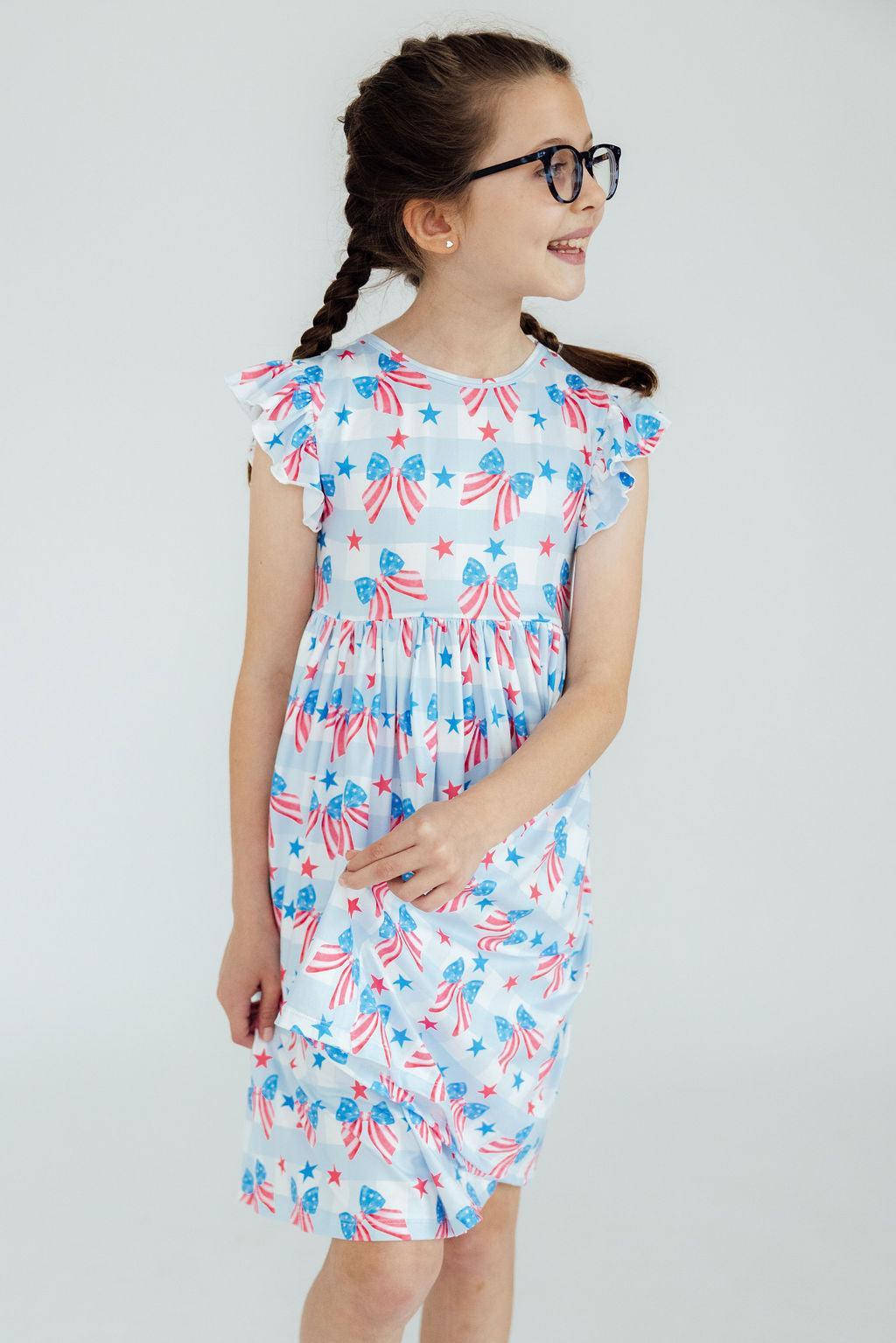 Red, White & Bows Flutter Sleeve Twirl Dress by Mila & Rose ®