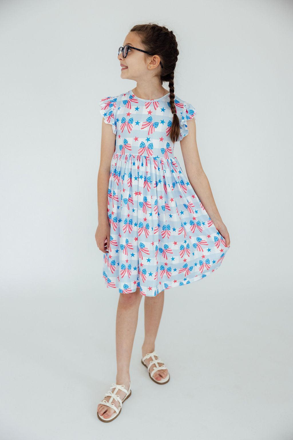 Red, White & Bows Flutter Sleeve Twirl Dress by Mila & Rose ®