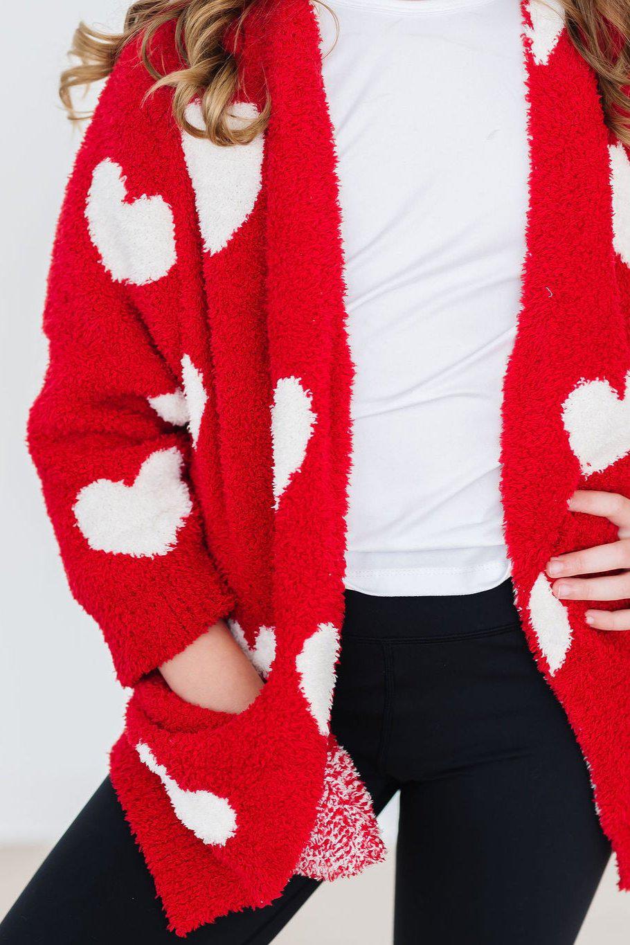 Red/Coconut Heart Cozy Cardigan by Mila & Rose ®