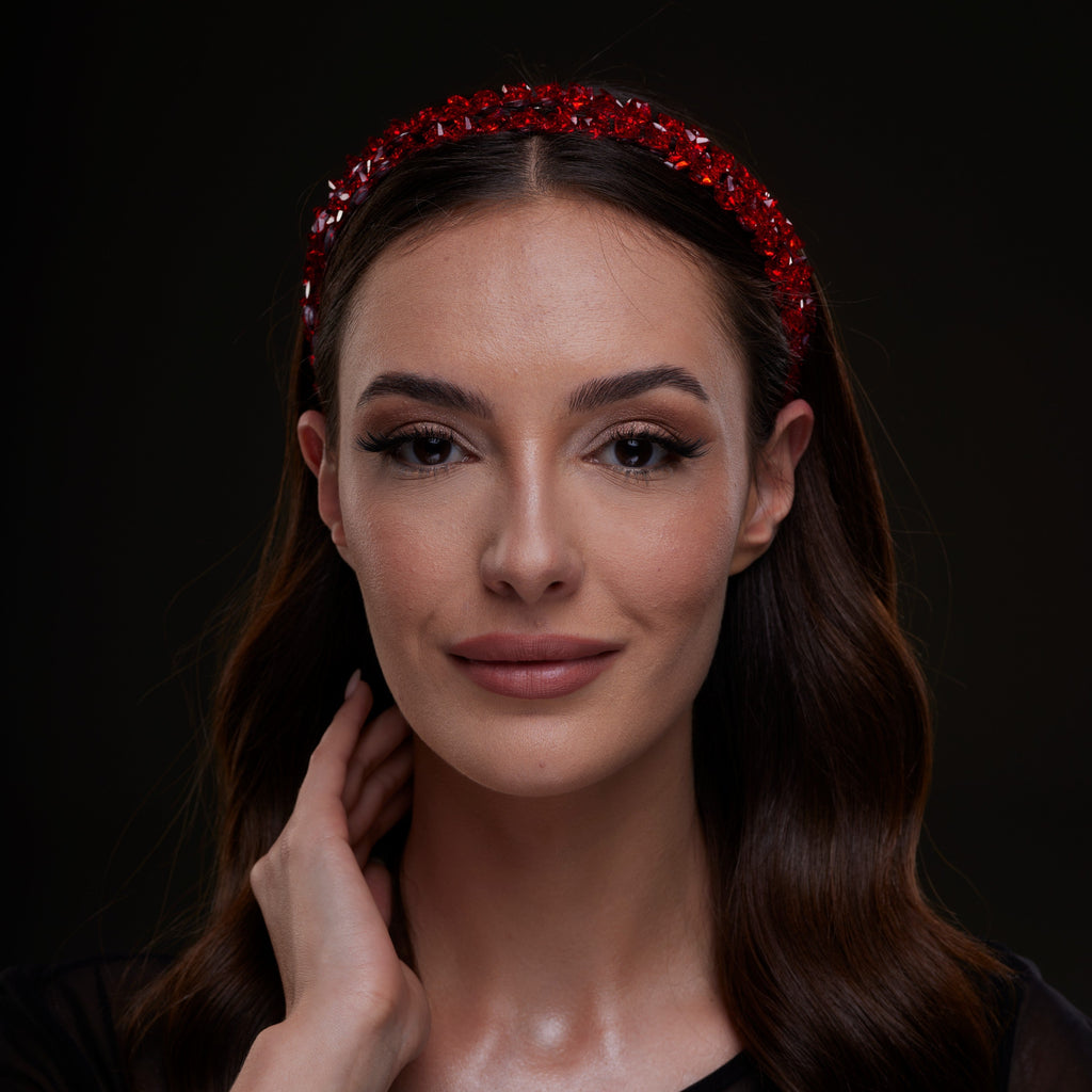 Red Crystal Beaded Hairband by Bridal Port