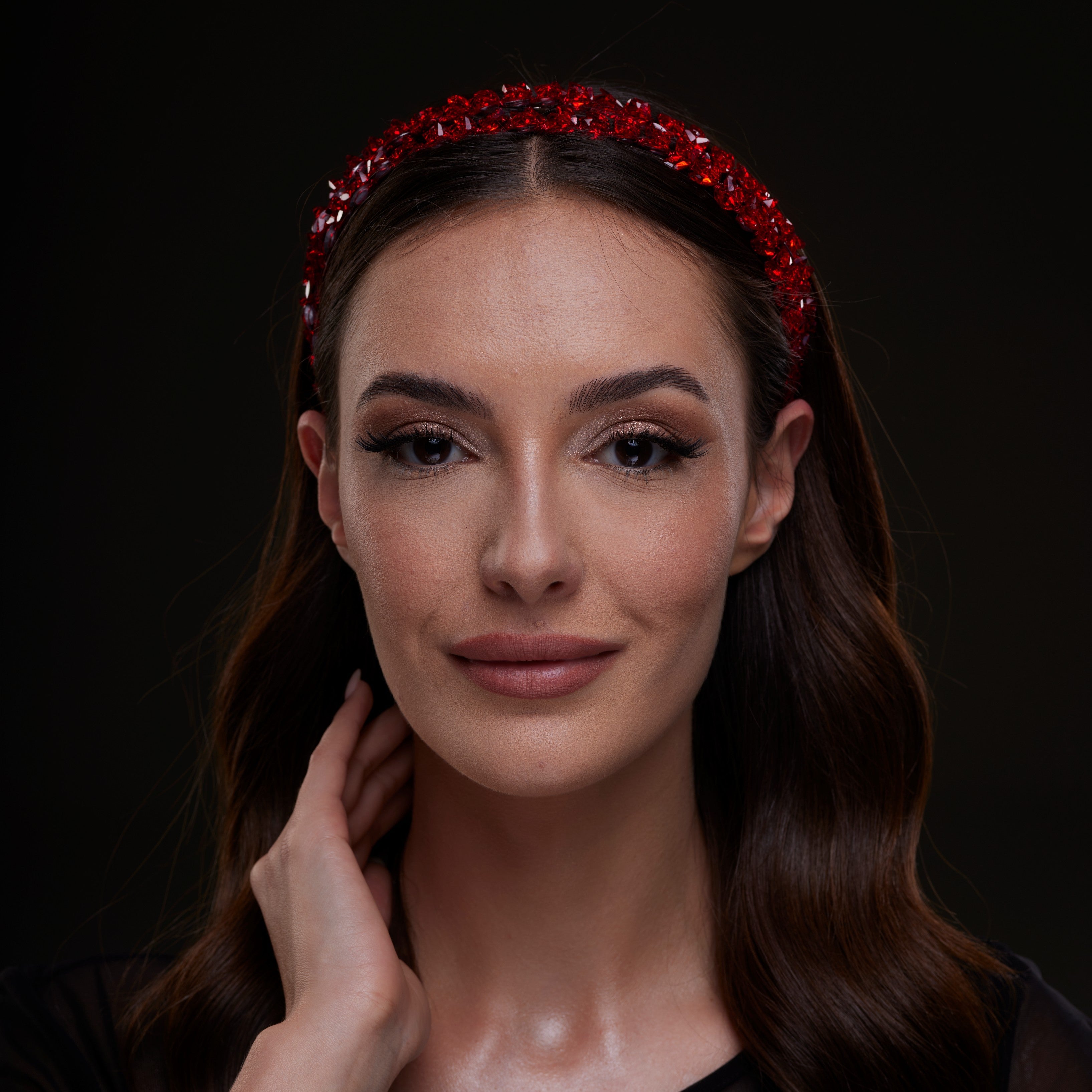 Red Crystal Beaded Hairband by Bridal Port
