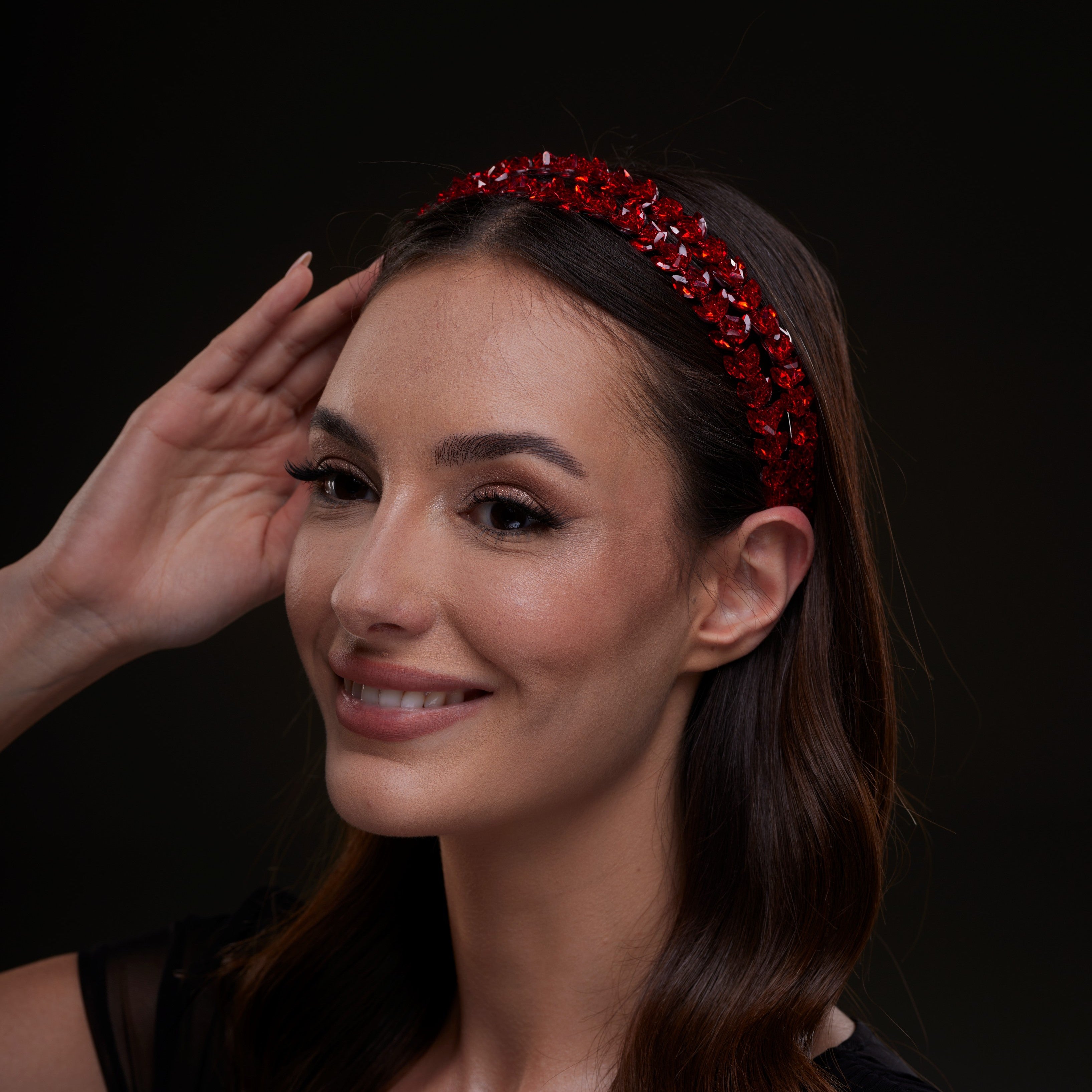 Red Crystal Beaded Hairband by Bridal Port