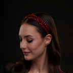 Red Crystal Beaded Hairband by Bridal Port