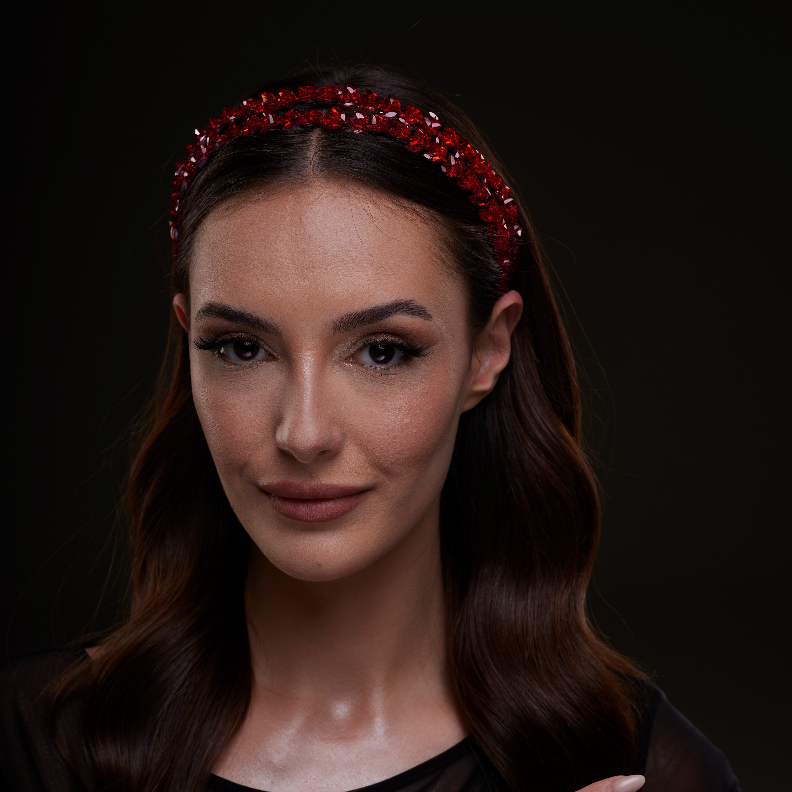 Red Crystal Beaded Hairband by Bridal Port