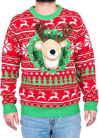 Reindeer Trophy Head 3D LED Lights Adult Unisex Ugly Christmas Sweater by TVStoreOnline