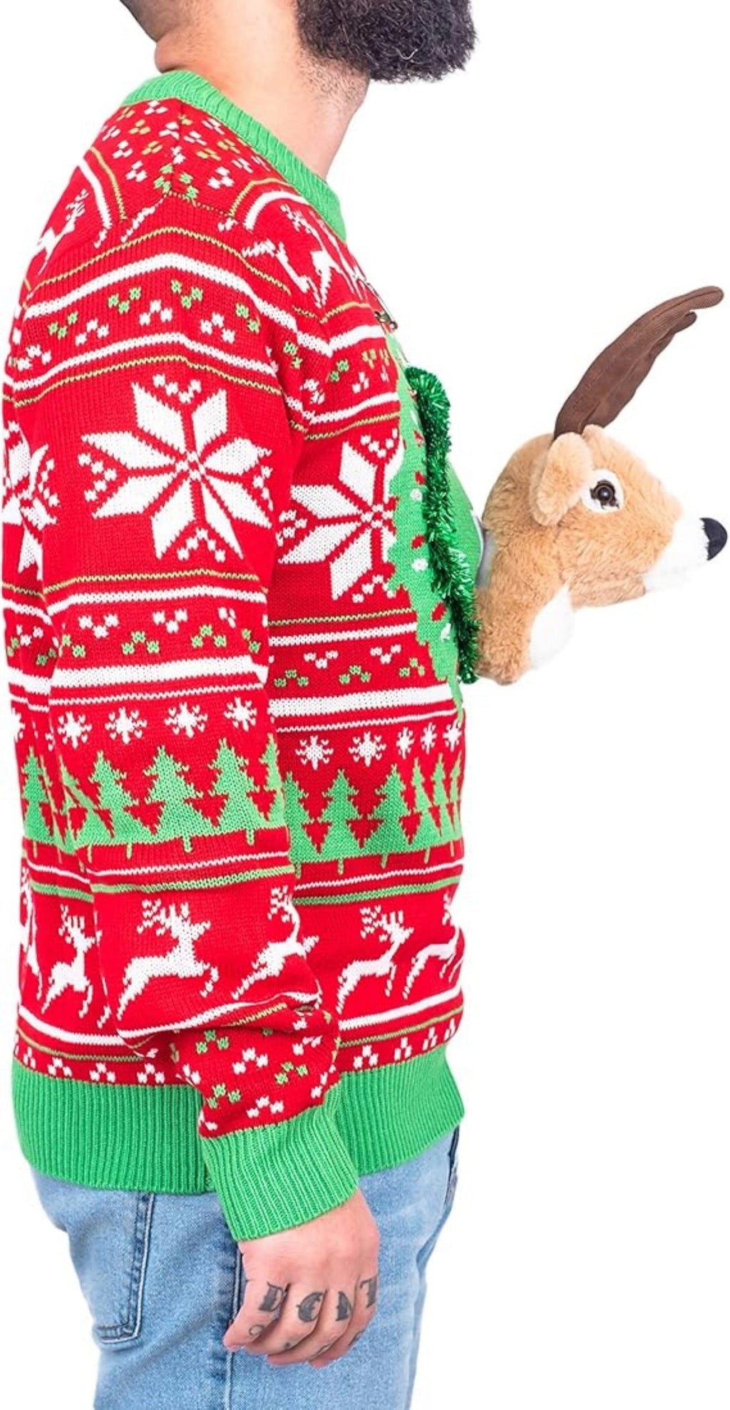Reindeer Trophy Head 3D LED Lights Adult Unisex Ugly Christmas Sweater by TVStoreOnline