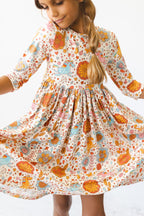 Retro Unicorns 3/4 Sleeve Pocket Twirl Dress by Mila & Rose ®