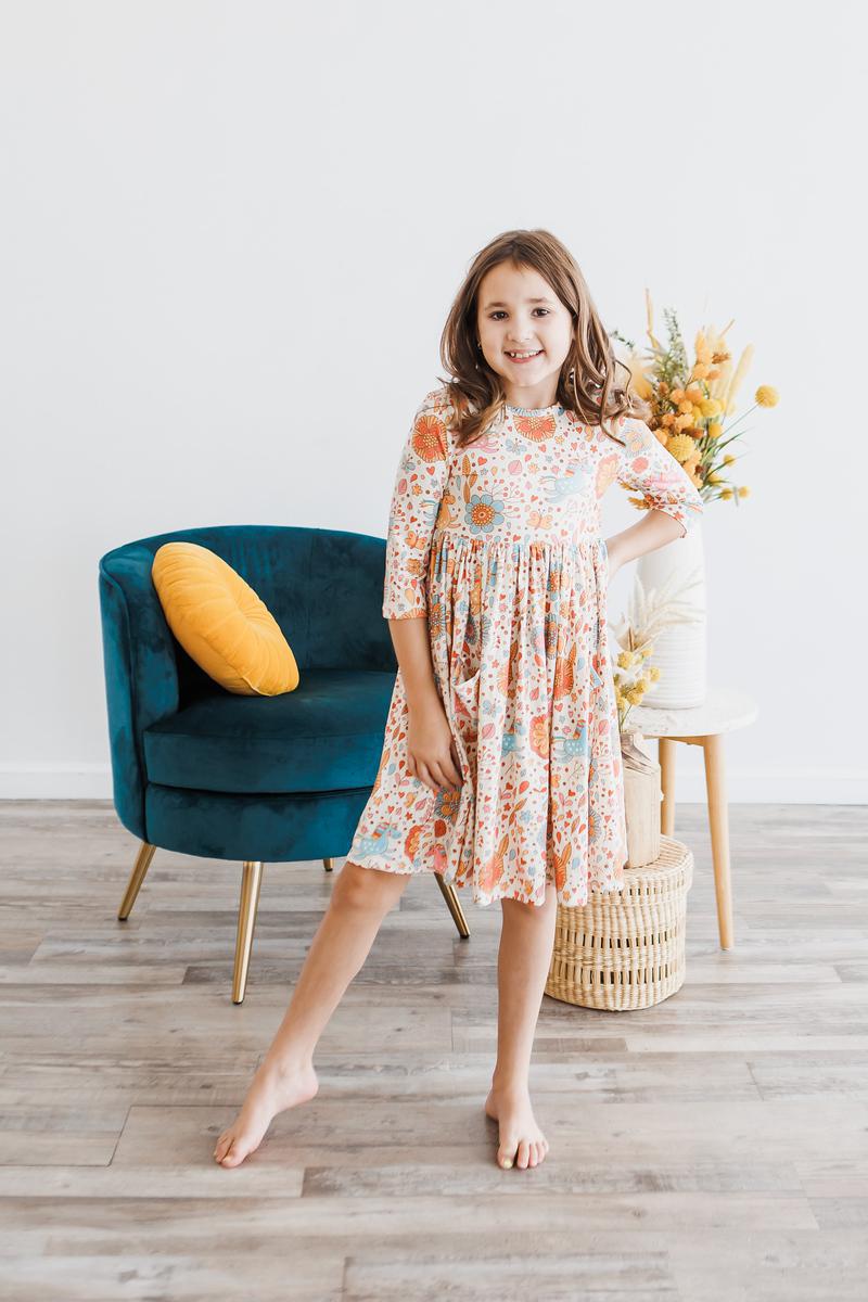 Retro Unicorns 3/4 Sleeve Pocket Twirl Dress by Mila & Rose ®