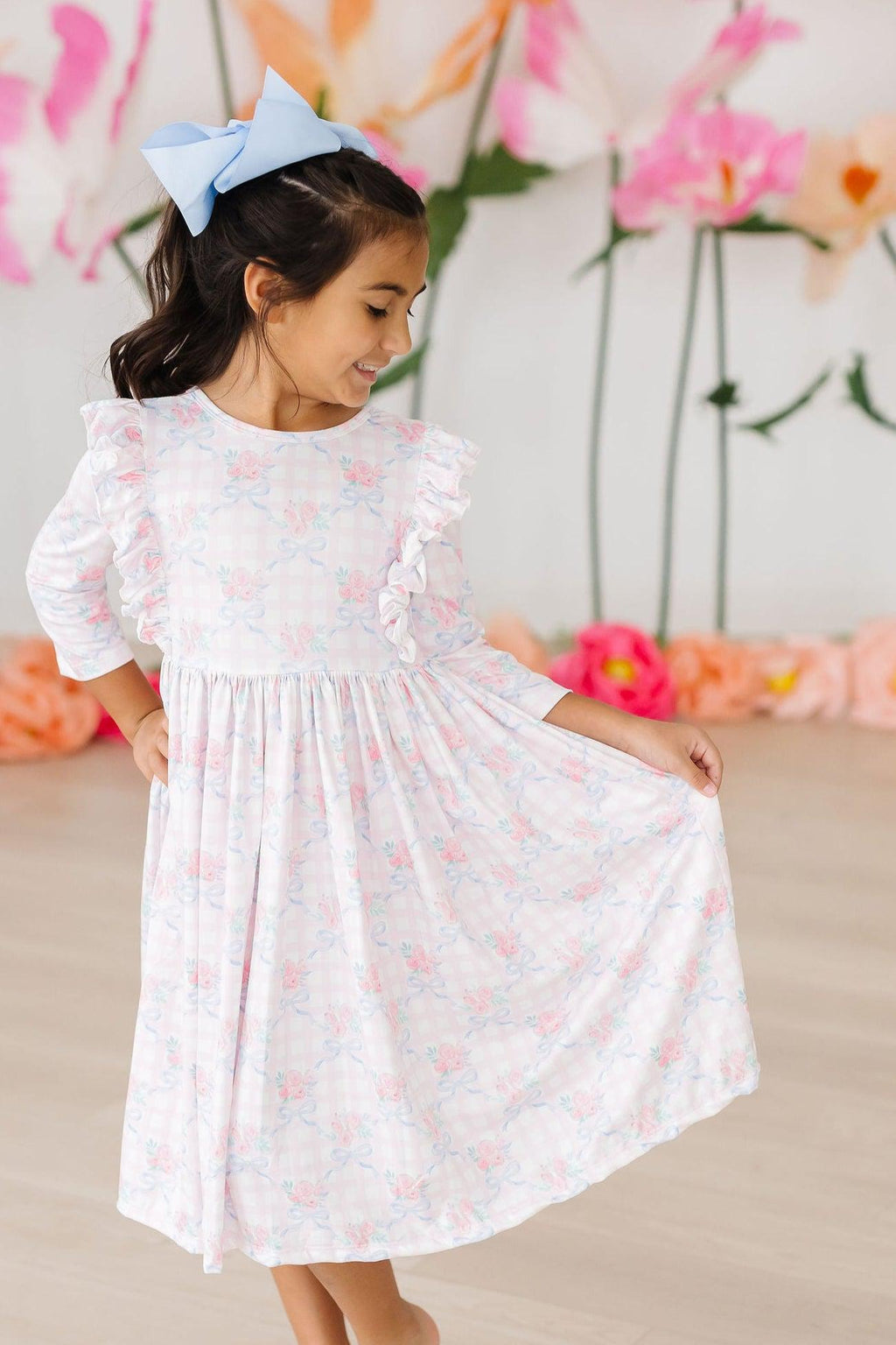 Ribbons & Roses 3/4 Sleeve Ruffle Twirl Dress by Mila & Rose ®