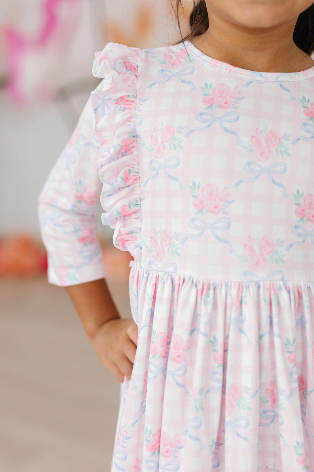 Ribbons & Roses 3/4 Sleeve Ruffle Twirl Dress by Mila & Rose ®