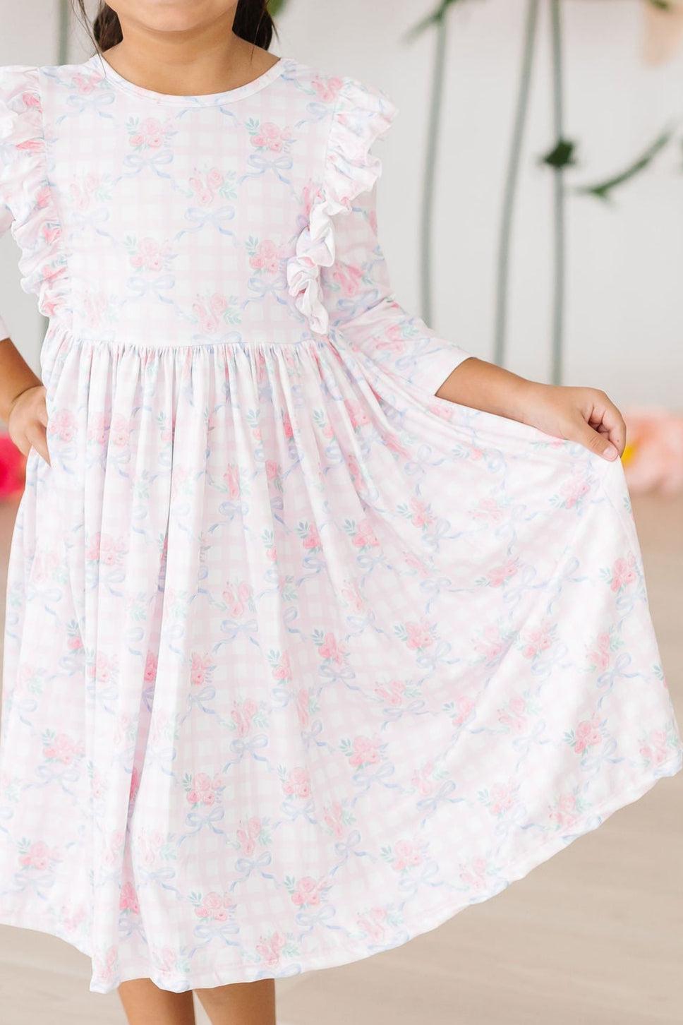 Ribbons & Roses 3/4 Sleeve Ruffle Twirl Dress by Mila & Rose ®