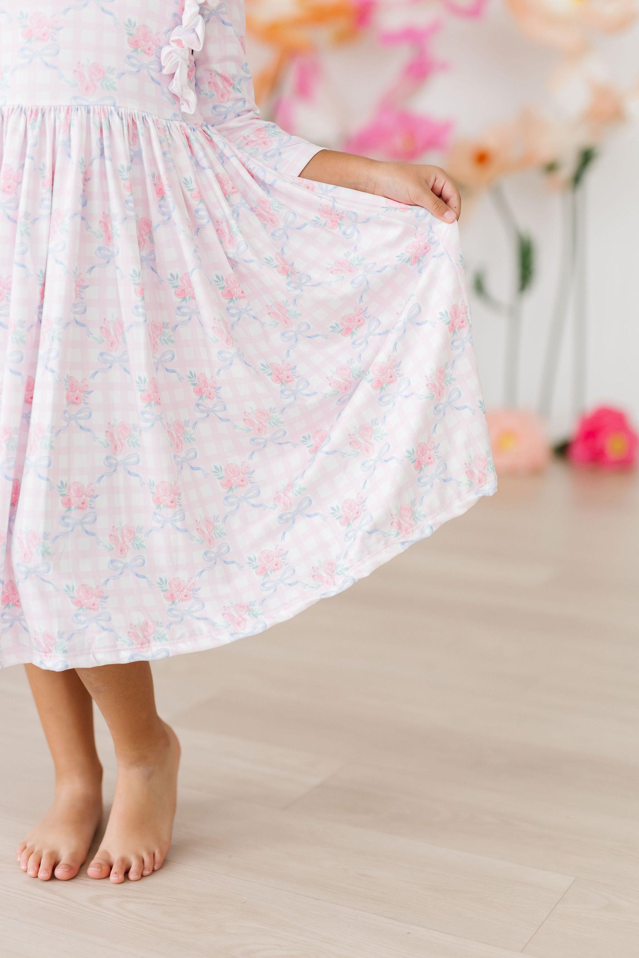 Ribbons & Roses 3/4 Sleeve Ruffle Twirl Dress by Mila & Rose ®