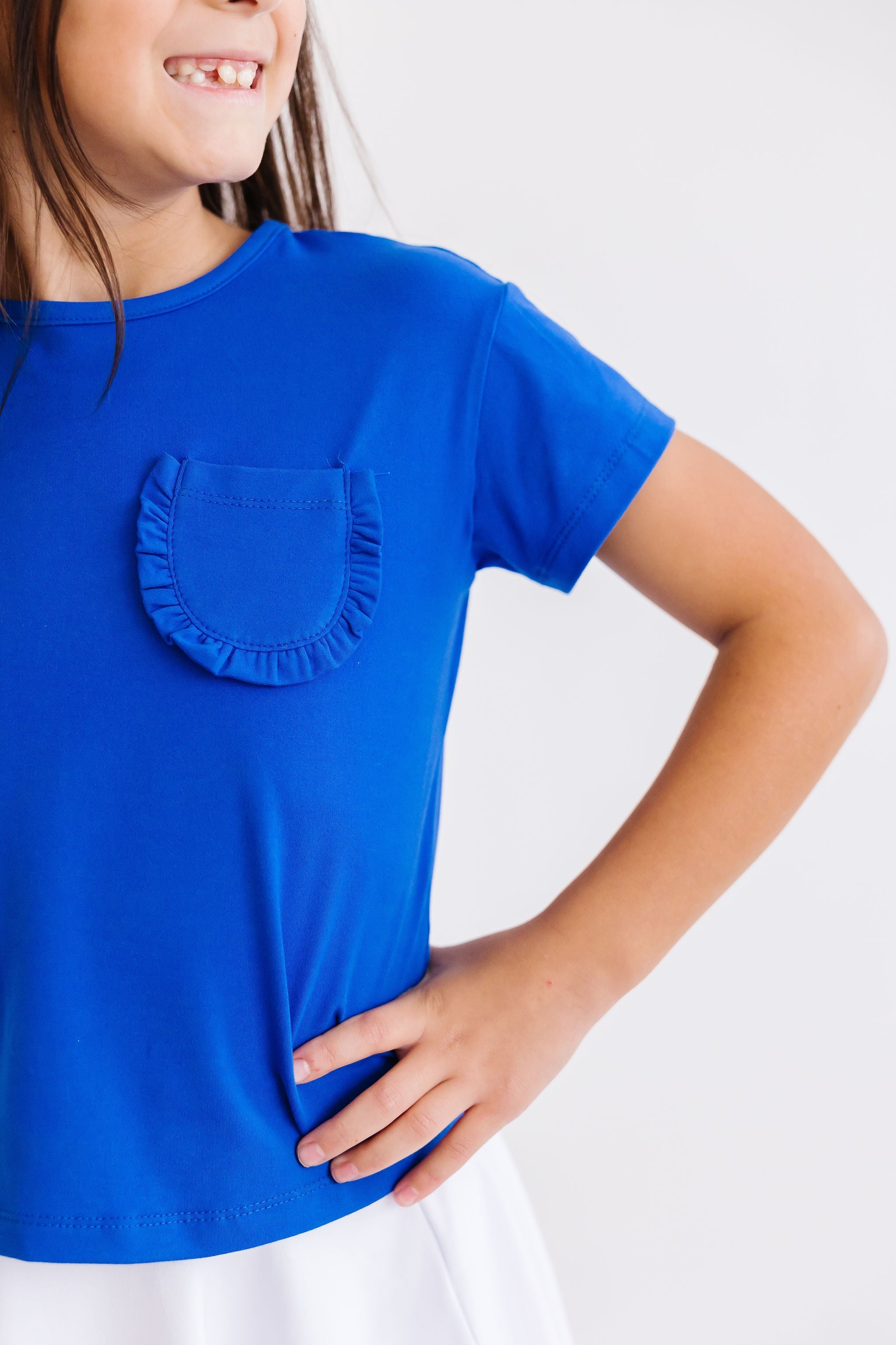 Royal Blue Ruffle Pocket Tee by Mila & Rose ®