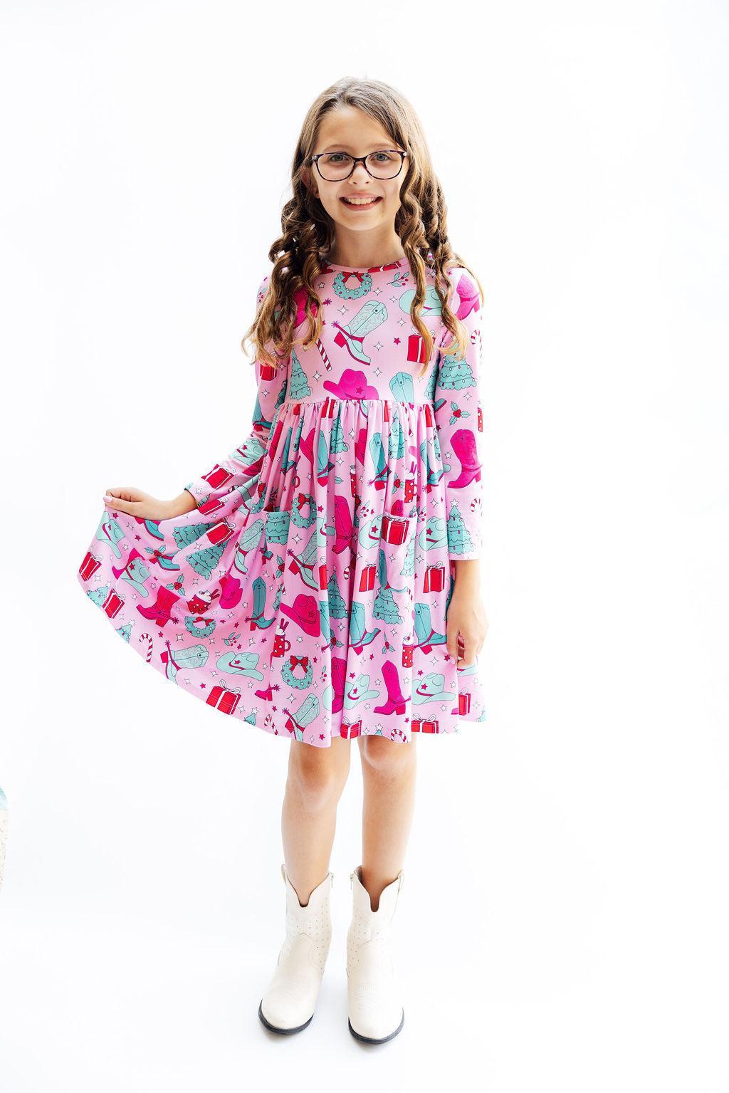 Christmas Cowgirl L/S Pocket Twirl Dress by Mila & Rose ®