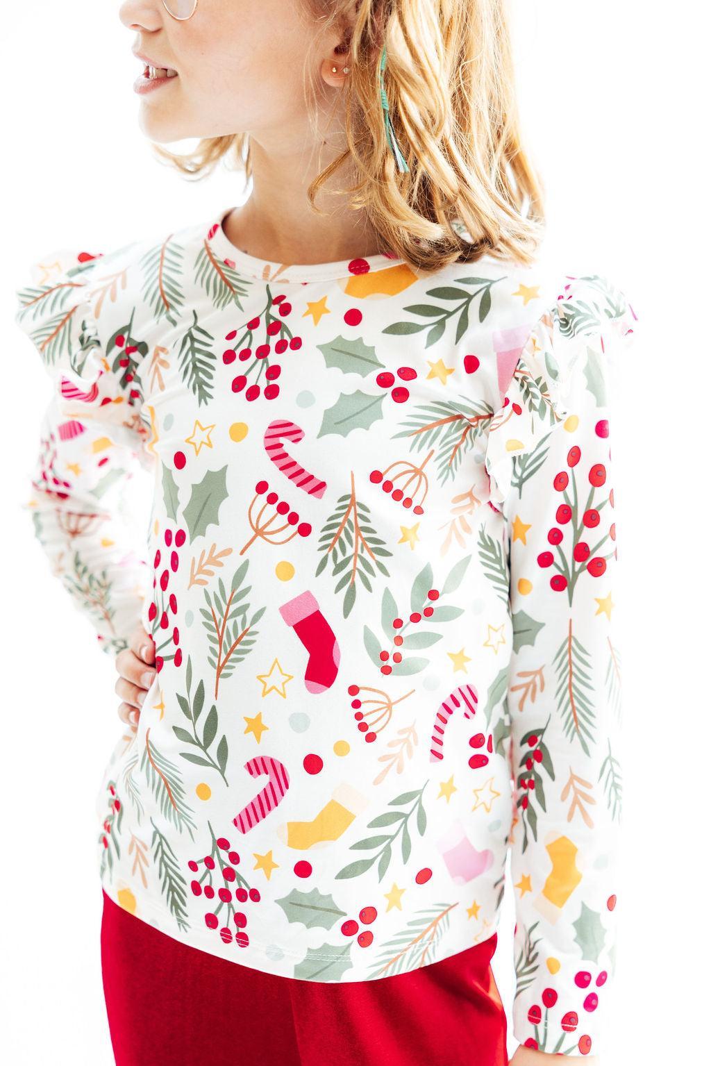 Holly Jolly Christmas L/S Ruffle Tee by Mila & Rose ®
