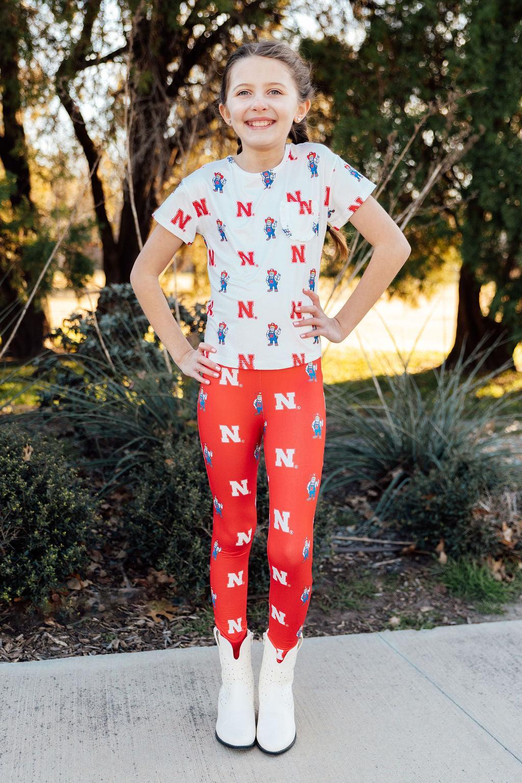 Nebraska White Herbie Husker Ruffle Pocket Tee by Mila & Rose ®