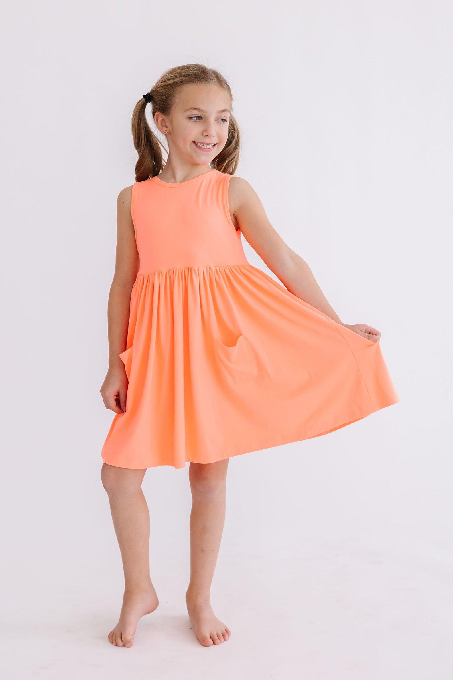 Neon Coral Tank Pocket Twirl Dress by Mila & Rose ®